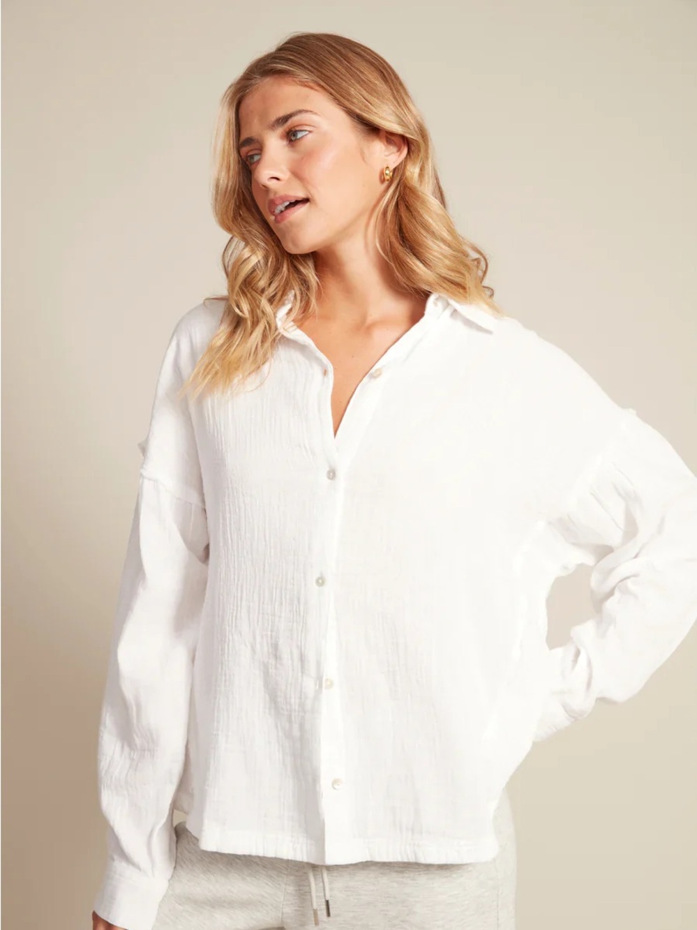 Casual  White Button-Up Women's Top